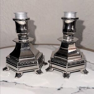 Shabbos Elegant Silver Tone Candle Holders